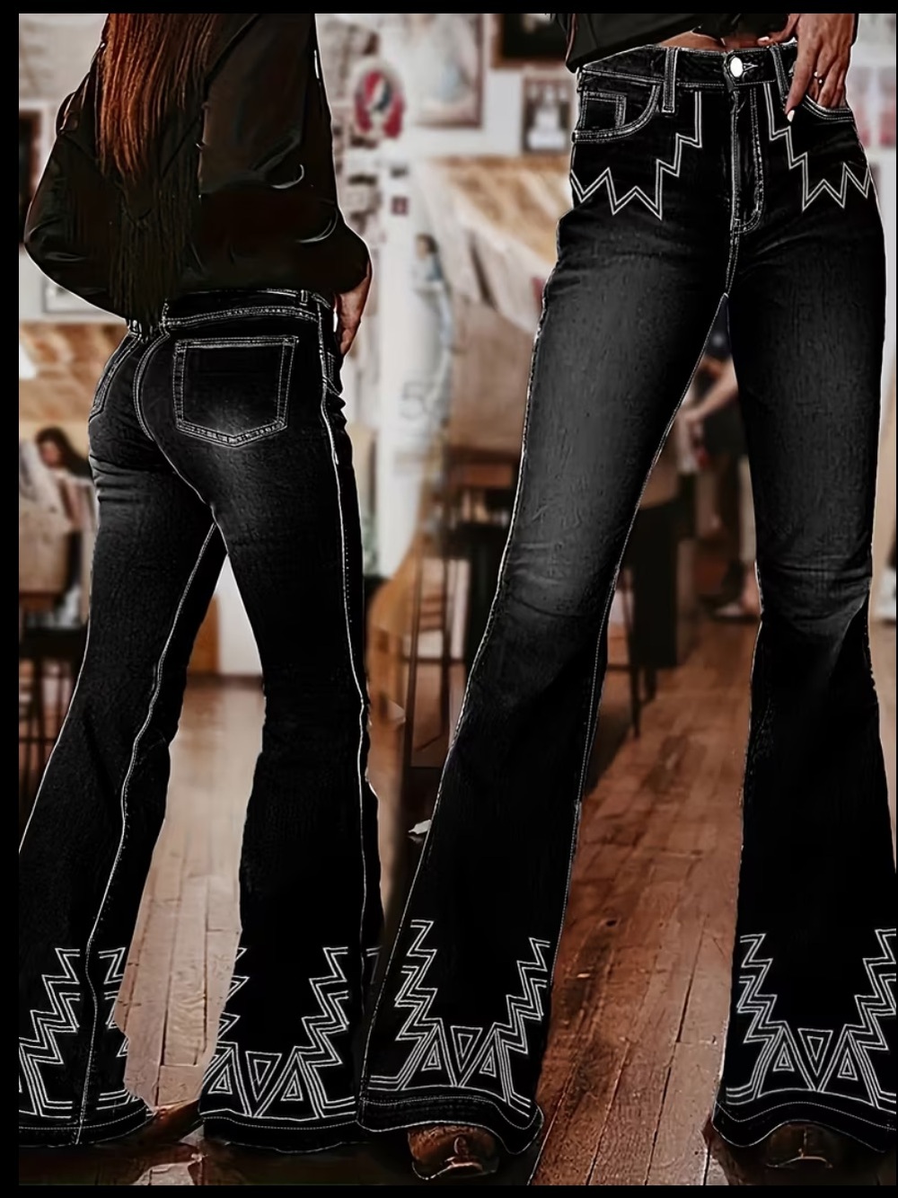 New Embroidered Flare Leg Jeans